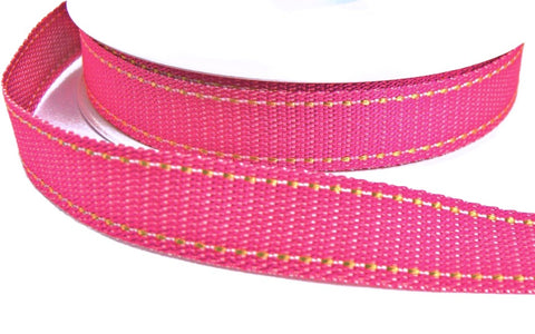 16mm Pink Woven Ribbon with Yellow-White Stitch Edge | Berisfords