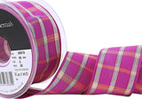 40mm Fuchsia & Metallic Gold Tartan Check Ribbon - Berisfords