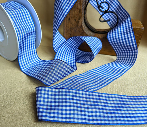 R9320 40mm Royal Blue-White Traditional Gingham Ribbon by Berisfords