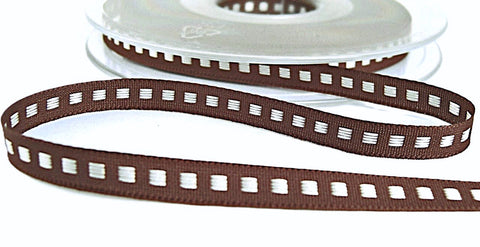 7mm Dark Brown Taffeta & Natural Satin Box Stitch Ribbon | Berisfords