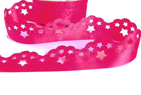 32mm Fluorescent Pink Satin Scatter Star Ribbon by Berisfords