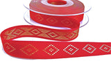 15mm Red Taffeta Ribbon with Gold Metallic Diamonds, Berisfords