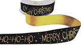 R9470 25mm Topaz-Black Satin MERRY CHRISTMAS Ribbon, Berisfords