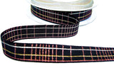 15mm Black Plaid Ribbon with Metallic Pink-Gold-Silver, Berisfords