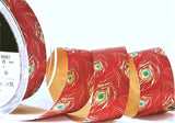 25mm Russet Red-Multi Peacock Feather Print Satin Ribbon | Berisfords