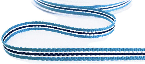 7mm Blues and White Striped Grosgrain Ribbon by Berisfords