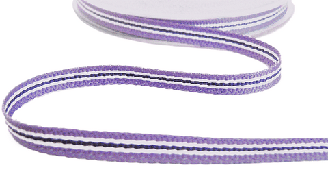 7mm Helio-Purple-White Striped Grosgrain Ribbon by Berisfords