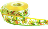 25mm Yellow-Greens-Orange Flowery Print Ribbon by Berisfords