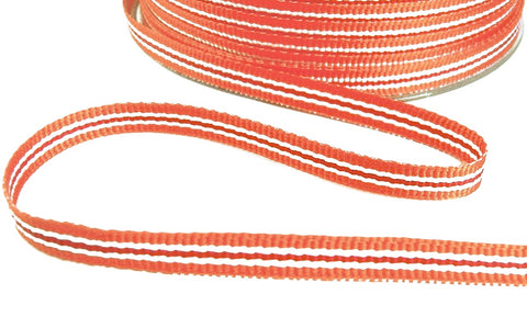 7mm Orange-Red-White Striped Grosgrain Ribbon by Berisfords