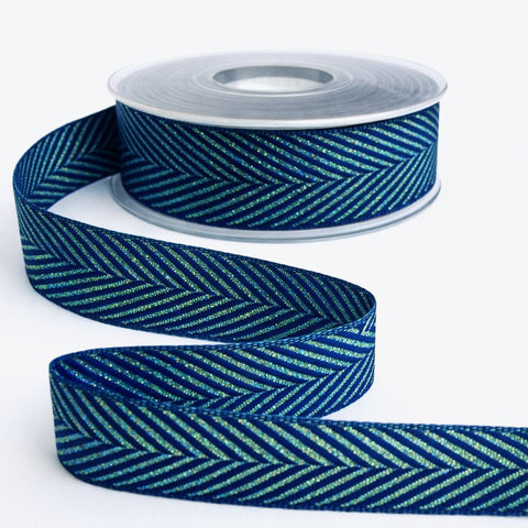 25mm Blue-Iridescent Metallic Herringbone Ribbon by Berisfords