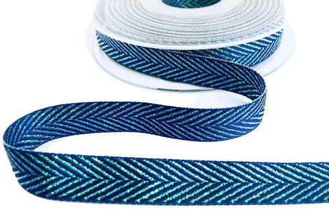 15mm Blue-Iridescent Metallic Herringbone Ribbon by Berisfords