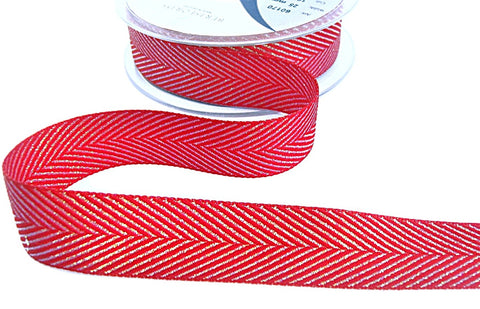 25mm Red-Iridescent Metallic Herringbone Ribbon by Berisfords