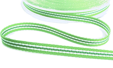 7mm Greens & White Striped Grosgrain Ribbon | Berisfords