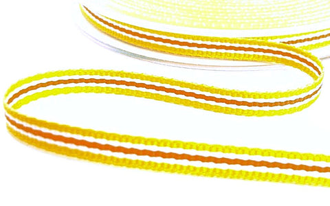 7mm Yellow, Orange & White Striped Grosgrain Ribbon | Berisfords