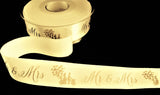 R9735 25mm Ivory-Gold Mr & Mrs Wedding Print Satin Ribbon, Berisfords