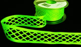 R9736 35mm Fluorescent Green Satin Trellis Ribbon by Berisfords
