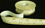 R9758 25mm Beige-White Flowery Print Rustic Taffeta Ribbon, Berisfords
