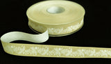 R9759 15mm Beige-White Flowery Print Rustic Taffeta Ribbon, Berisfords