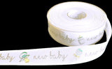 25mm White Rustic Taffeta Baby Theme Printed Ribbon | Berisfords
