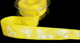 R9765 27mm Lemon Taffeta-White Embossed Butterfly Ribbon, Berisfords