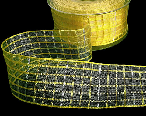 40mm Yellows-White Silk Edge Organza Check Ribbon | Berisfords