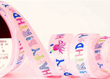 R9802 25mm Pink-Multi Happy Birthday Print Satin Ribbon by Berisfords