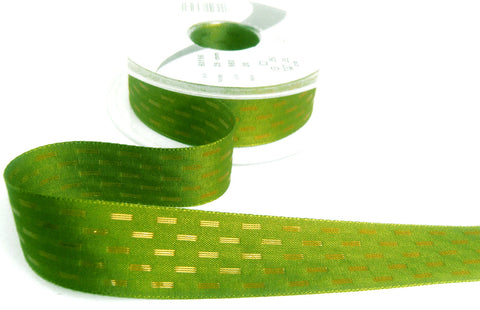 R9812 25mm Green-Metallic Gold Shimmer Stitch Ribbon by Berisfords