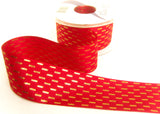 R9813 40mm Red-Metallic Gold Shimmer Stitch Ribbon by Berisfords