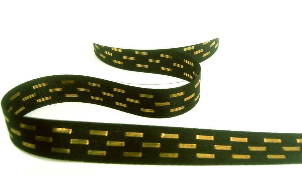 R9818 15mm Black-Metallic Gold Shimmer Stitch Ribbon by Berisfords ...