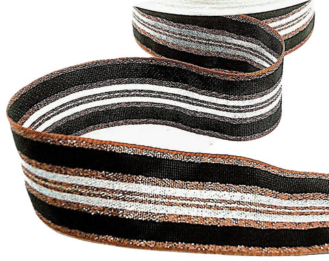 25mm Copper-Black-Iridescent Metallic Stripe Ribbon by Berisfords