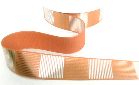 R9824 25mm Rose Gold Pink-Silver Geometric Print Satin Ribbon, Berisfords