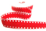 R9825 25mm Red-White Woven Satin Spots-Borders Ribbon by Berisfords