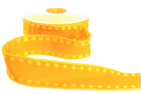 R9826 25mm Marigold-Yellow Woven Satin Spots-Borders Ribbon, Berisfords