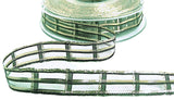 15mm Forest Green-Gold Metallic Sheer Check Ribbon by Berisfords