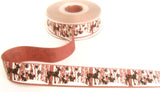 R9834 25mm Pink Rustic Taffeta Winter Animals Print Ribbon, Berisfords