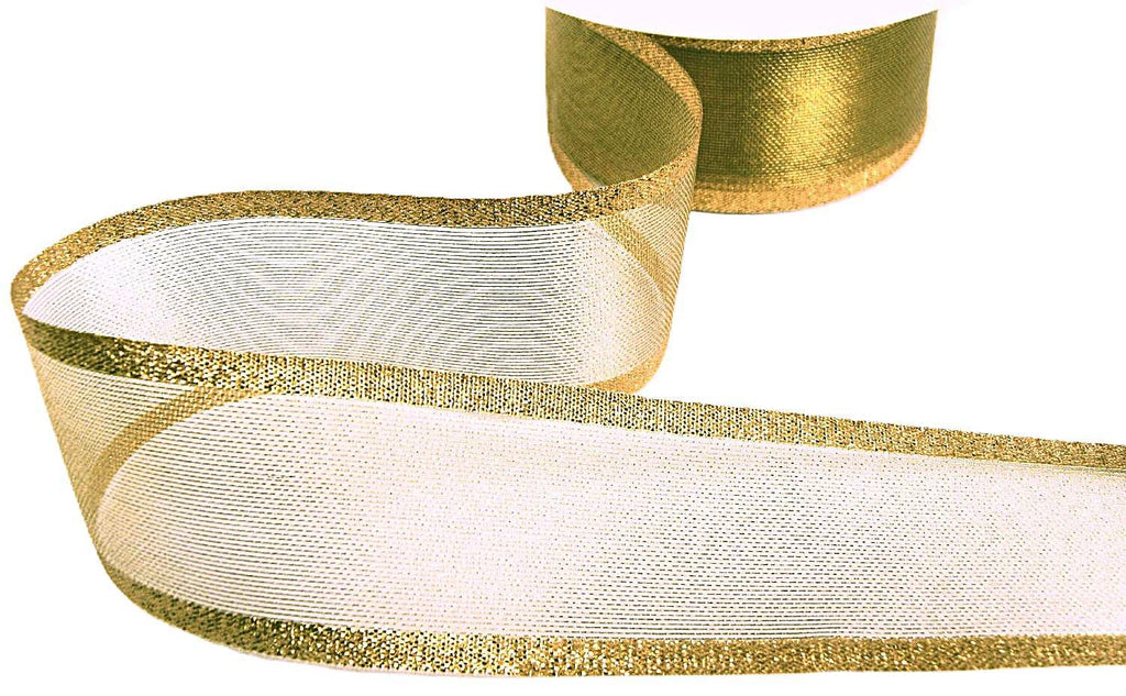 R9839 40mm Gold Metallic Sheer Ribbon-Solid Stripe Edges by Berisfords ...