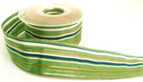 R9841 40mm Greens-Natural-Navy-Copper Metal Stripe Ribbon, Berisfords