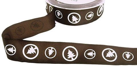R9844 26mm Brown-White Christmas Tree Taffeta Ribbon by Berisfords