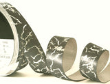 R9848 25mm Greys Satin Ribbon with a Metallic Silver Design by Berisfords