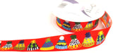 R9855 25mm Red-Mixed Bobble Hat Printed Taffeta Ribbon by Berisfords