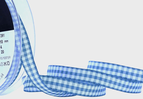 10mm Peacock Blue & White Traditional Gingham Ribbon | Berisfords