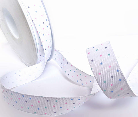 R9876 16mm White Rustic Taffeta Ribbon-Single Face Micro Dot Spot Print