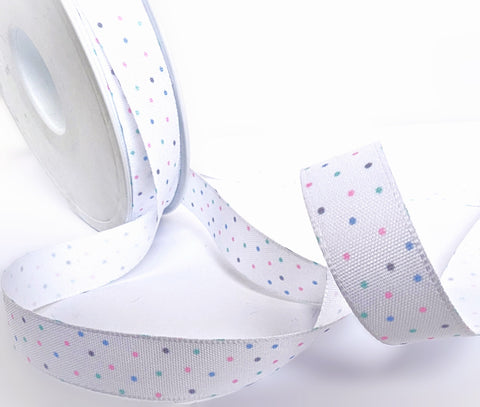 R9876 16mm White Rustic Taffeta Ribbon-Single Face Micro Dot Spot Print
