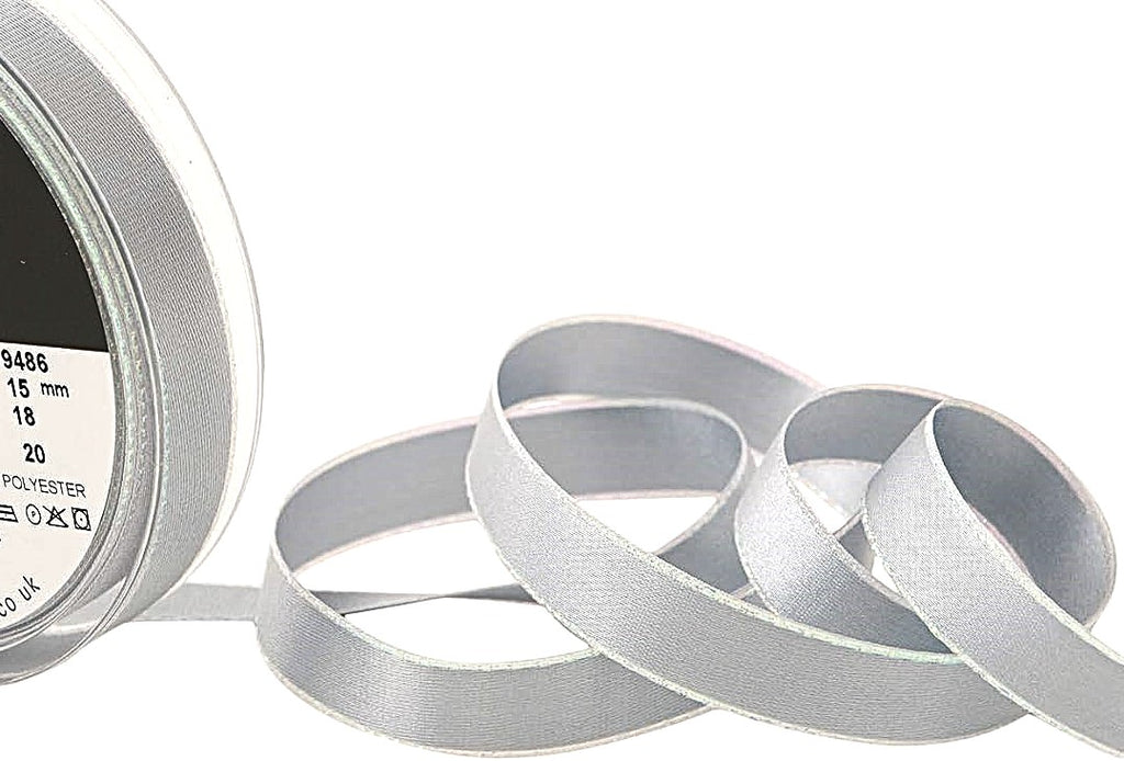 15mm Silver Grey Satin Ribbon with Iridescent Metallic Edge | Berisfor ...