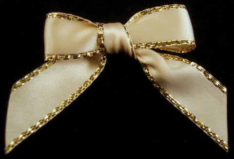 RB007 60mm x 75mm Cream Satin Metallic Gold Edged Ribbon Bow