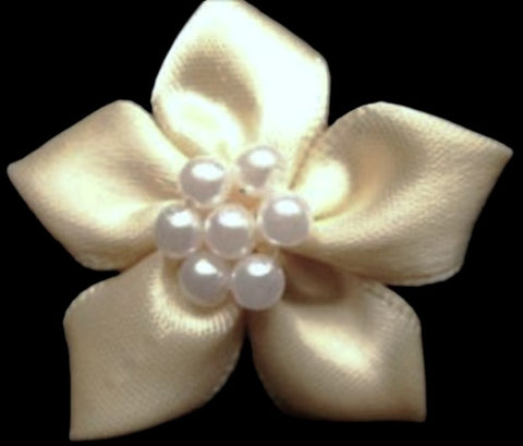RB344 Cream Satin 5 Petal Poinsettia with Pearl Beads
