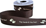 25mm Brown & Cream Tiny hands tiny feet Print Rustic Taffeta Ribbon
