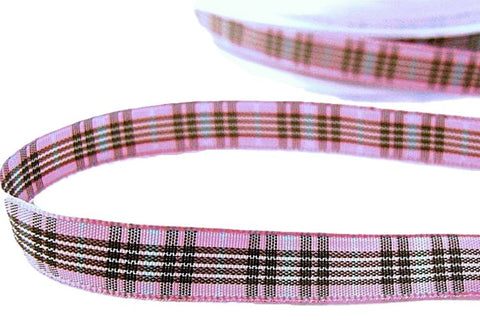 10mm Pink, Brown & White Berry Tartan Ribbon | Berisfords