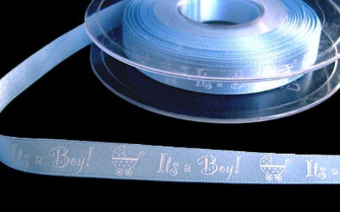 Berisfords Double Satin with&nbsp; It's a Boy! and a pram Print.