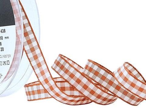 10mm Copper & Ivory Natural Gingham Ribbon | Berisfords
